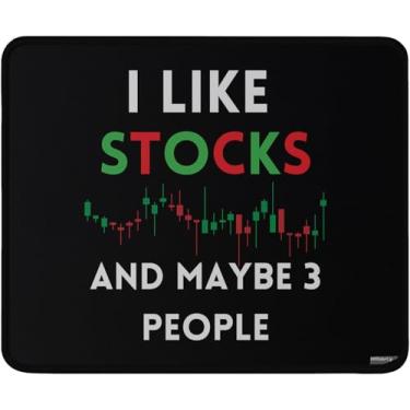 Imagem de Mouse pad para comerciante do mercado de ações, mouse preto para jogos com design de gráfico de velas I Like Stocks e 3 pessoas, base de borracha antiderrapante, 24 x 19 cm, lavável
