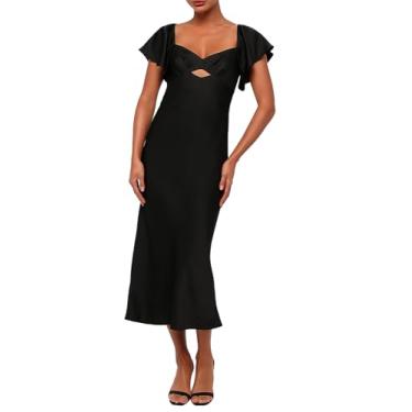 Imagem de Lulus Vestido midi feminino Blake cetim amarrado nas costas, Preto, GG