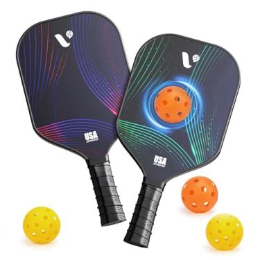 Imagem de Conjunto de 2 raquetes de pickleball de fibra de vidro aprovadas pela USAPA com 4 bolas de pickle, raquete durável e leve para iniciantes, profissionais, homens, mulheres, adultos, crianças