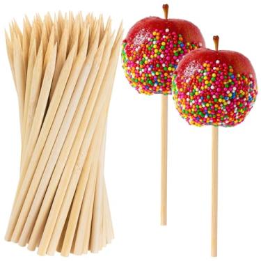 Imagem de Palitos de maçã doces de bambu, 100 peças semi pontiagudas de caramelo caramelo, palitos de algodão de madeira natural para doces, lembrancinhas de festa de biscoitos de chocolate