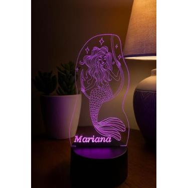 Imagem de Luminária Decorativa Sereia com nome personalizado e 16 cores com cont
