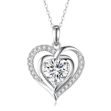 Imagem de Colar feminino com pingente de coração, banhado a prata, zircônia cúbica, ajustável, moderno, delicado, simples, minimalista, joia com strass, presente para formatura, casamento, noivas