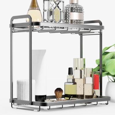 Imagem de AquaChase Organizador elegante para banheiro, cozinha ou café, prateleira de metal com mármore sintético, armazenamento de maquiagem de bancada, prateleira de exibição de perfume de cômoda, bandeja de