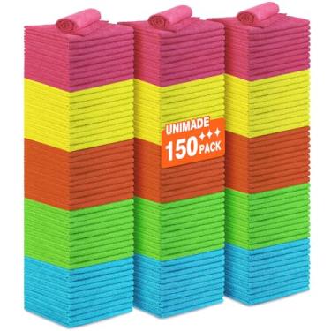 Imagem de UNIMADE Panos de limpeza de microfibra, 150 pacotes reutilizáveis panos de limpeza de microfibra a granel pano de limpeza sem fiapos para carro, cozinha, bar, mecânico, restaurante, garagem, 29 x 29