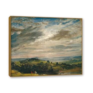 Imagem de NHLDZYH Moldura de teca. Arte de parede John Constable (paisagem 14), pôster de pinturas famosas, decoração de parede com impressão de imagem retrô de romantismo. 70 x 84 cm - 27,5 x 33,1 pol