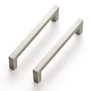 Imagem de Ravinte Pacote com 15 puxadores de gaveta de barra quadrada fina de 10 cm de centro a centro, puxadores de armário de cozinha, puxadores de gaveta de níquel escovado, puxadores de armário de cozinha,