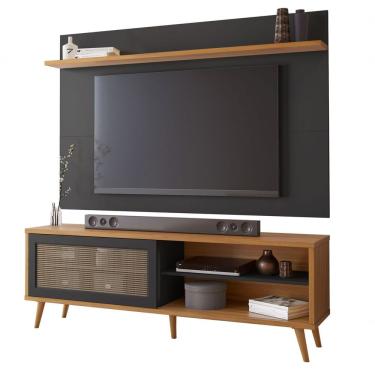 Imagem de Rack Nt 1175 Com Painel Nt 1190 Preto Com Freijó - Notável