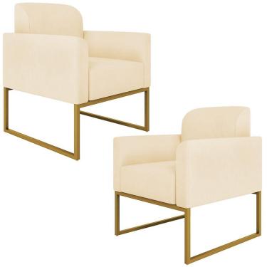 Imagem de Kit 2 Poltronas Decorativas Suede Bege/Dourado
