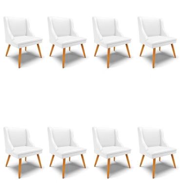 Imagem de Kit 8 Cadeiras Estofadas Para Sala De Jantar Pés Palito Lia Sintético Branco - Ibiza