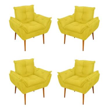 Imagem de Kit 04 Cadeiras Poltronas De Luxo Opala Sala, Quarto Cor:amarelo