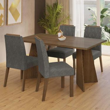 Imagem de Conjunto Sala De Jantar Mesa Tampo De Vidro 4 Cadeiras Rustic/silver Porto Madesa