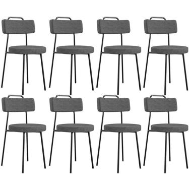 Imagem de Kit 08 Cadeiras Decorativas Estofada Sala De Jantar Barcelona L02 Linho Cinza Escuro - Lyam Decor