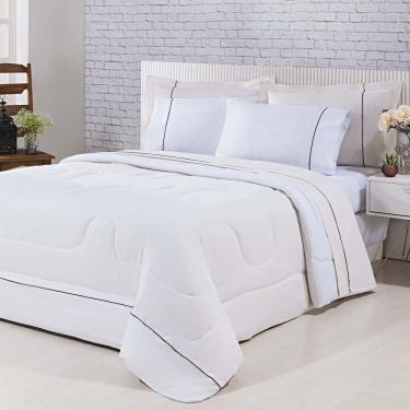Imagem de Kit Edredom 100% Algodão Percal 150 Fios Dupla Face Solteiro Jogo De Cama 5 Peças - Palha-branco