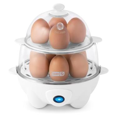 Imagem de DASH Cozedor rápido de ovos Deluxe para cozidos duros, escalfados, ovos mexidos, omeletes, legumes no vapor, bolinhos e muito mais, capacidade para 12, com recurso de desligamento automático - branco