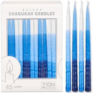Imagem de Velas Zion Judaica Deluxe Chanukah feitas à mão (nervuras azul)