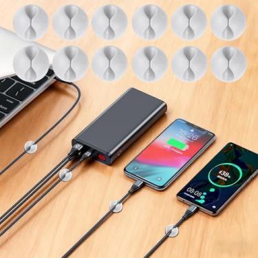 Imagem de 12 clipes de cabo - suporte de cabo adesivo, clipes de cabo, gerenciamento de fios de mesa, suporte de fio para mesa de cabeceira, casa, escritório, mesa