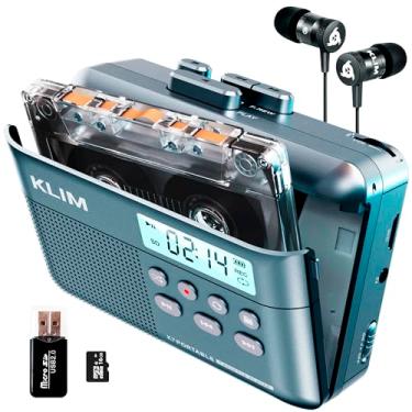 Imagem de KLIM Leitor de fita cassete K7 – Conversor de cassete para MP3 – Portátil – Microfone e alto-falante integrados – Bateria recarregável – Fones de ouvido – Cartão SD de 16 GB – Azul