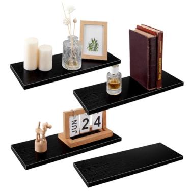 Imagem de AHANDMAKER Prateleiras flutuantes para parede, conjunto de 4, prateleira de parede de 4 cm, para decoração de casa, estante de livros de madeira rústica, prateleiras suspensas para quarto, sala de