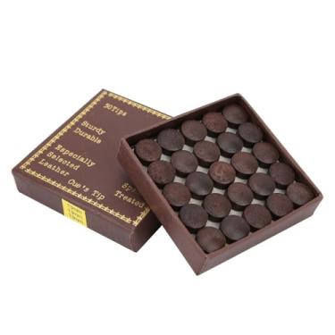 Imagem de Chiffonade 50 peças de pontas de taco de bilhar de couro bovino de 13 mm - pontas de taco de bilhar marrom vermelho em uma caixa, acessórios para bilhar e sinuca