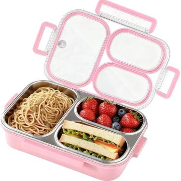Imagem de Eechen Charm Caixa Bento de Aço Inoxidável para Adultos – Lancheira de 740 g com 3 compartimentos, livre de BPA, à prova de vazamento, pode ser lavada na lava-louças para escola, escritório, viagens