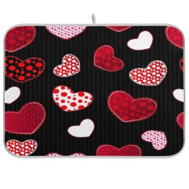 Imagem de Tapete de secagem de pratos preto Valentines Love, 45,7 x 61 cm, absorvente para pratos, escorredor de pratos, protetor para cozinha, secagem rápida
