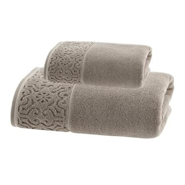 Imagem de Jogo de Toalhas Super Soft Arabesco Zero Twist � 2 Pe�as (Banho 80x150cm + Rosto 50x70cm) � 500g/m� � Toque Macio e Alta Absor��o � Altihaus (Bege)