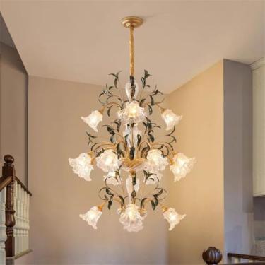Imagem de Lustre Americano Pastoral com Criatividade Francesa e Flores para Sala de Estar, Sala de Jantar, Quarto, Escritório, Casa de Campo ou Escada - Luminária Pendente LED (B 16 Lâmpadas)