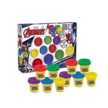 Imagem de Kit Massinha de Modelar Carimbos da Marvel  10 Potes Coti Massa Tutti 