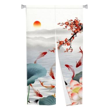 Imagem de Leowefowa Cortina de porta Noren Tapeçaria Lotu Koi Fishes Japanese Noren Bring You Good Luck Cortinas de entrada para pendurar na parede, divisória de quarto, divisória de cozinha, decoração de porta