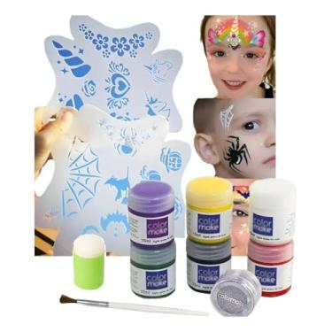 Imagem de Kit Pintura Facial + 6 Stencil 17x17cm 50 Desenhos + Batedor de dedo