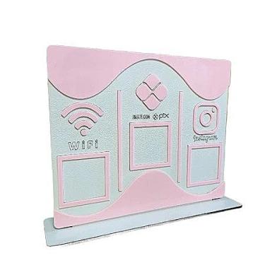 Imagem de Placa Display de Mesa e Balcão para QR Code WIFI PIX INSTAGRAM no MDF Branco e Acrílico Espelhado(Rosa)