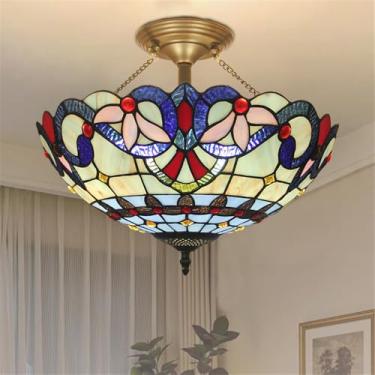 Imagem de Luminária pendente contemporânea de vidro colorido com LED, estilo americano criativo, para sala de estar, restaurante, quarto, hotel, casa de campo, corredor, café ou bar (B D40CM)