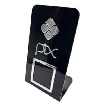 Imagem de Placa Pix QrCode Display Pagamento Acrílico De Mesa Balcão Loja(Preto Prata)