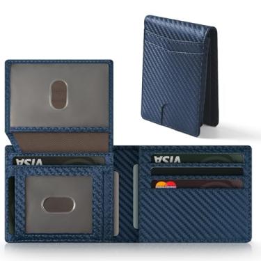 Imagem de GNDR Carteira masculina com bloqueio de RFID, duas dobras, de couro de fibra de carbono, acessórios masculinos, Fibra de carbono azul - 08