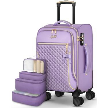 Imagem de Mala de mão aprovada por companhias aéreas de 56 x 35 x 23 cm, mala macia de 50 cm com 4 peças, bagagem leve para mulheres com trava TSA e 4 rodas giratórias, malas de mão laterais macias para viagens