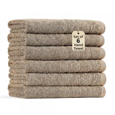 Imagem de LANE LINEN Pacote com 6 toalhas de mão 100% algodão (40,6 cm x 71,1 cm) - anel fiado - secagem rápida, macio e absorvente conjunto de 6 toalhas de mão - hotel, spa, beleza, academia, banheiro