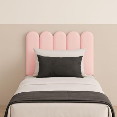 Imagem de Cabeceira Nuvem Estofada Solteiro 5 Placas Em Suede 45x20cm Rosa Bebe