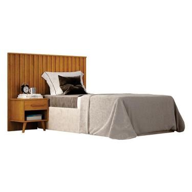 Imagem de Painel Cabeceira Solteiro Milano Ripado Com Criado Cinamomo – Leifer Móveis