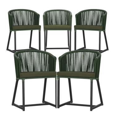 Imagem de 5 Cadeiras De Jantar Noronha Preta Corda Náutica E13 Trama Verde