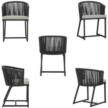 Imagem de 4 Cadeiras De Jantar Noronha Preta Corda Náutica E3 Trama Preto