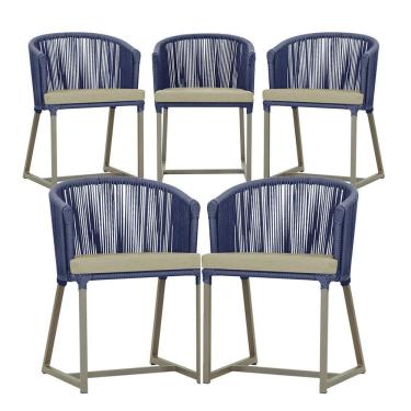 Imagem de 5 Cadeiras De Jantar Noronha Fendi Corda Náutica E7 Trama Azul