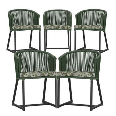 Imagem de 5 Cadeiras De Jantar Noronha Preta Corda Náutica E5 Trama Verde