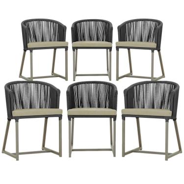 Imagem de 6 Cadeiras De Jantar Noronha Fendi Corda Náutica E7 Trama Preto