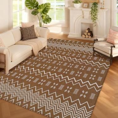 Imagem de winolive Tapete lavável 1,5 x 2,1 m, tapete de juta sintética antiderrapante com revestimento de borracha para escritório, sala de estar e quarto, tapetes internos para sala de jantar, casa de fazenda