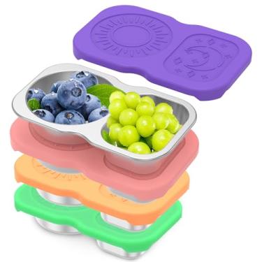 Imagem de ZJRDYYK 2 compartimentos recipientes de lanche de aço inoxidável com tampas, recipiente para molho de salada para viagem, caixa Bento, recipiente de preparação de refeições, recipientes de