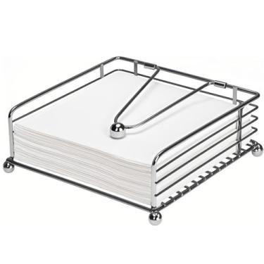 Imagem de Porta-guardanapos para mesa, dispensador de guardanapos plano com braço pesado, suporte quadrado de papel de coquetel de ferro rústico elegante para decoração de cozinha sala de jantar restaurante