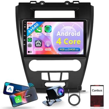 Imagem de Rádio veicular 4 núcleos 4G + 64 G para Ford Fusion Mondeo Mustang 2009-2012, Rimoody Car Stereo Android 10,1 polegadas, tela sensível ao toque, Android, navegação automática, Bluetooth, FM EQ, câmera