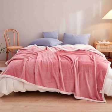 Imagem de Cobertor de lã com peso e mantas femininas para cama cachecol adulto longo duplo solteiro para sofá macio e confortável para primavera outono lavável na máquina (rosa 2.180 x 200 cm)