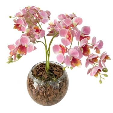Imagem de Arranjo De Flor De Orquidea 4 Hastes Vaso Vidro Grande 40cm 16cm Altura Decor Aparador Sala Plantas Artificiais Decorativas(ROSADA)