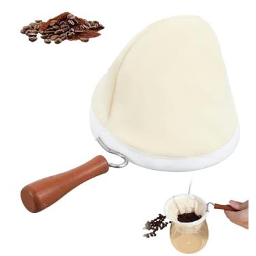Imagem de Filtro de meia de café, pano reutilizável, filtro de café, pano de flanela lavável com cabo de madeira, perfeito para amantes de café feitos à mão, uso em casa e no escritório
